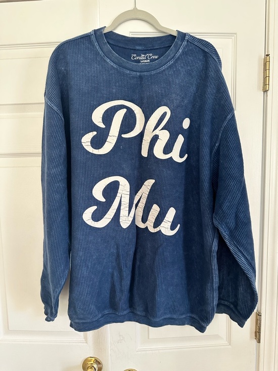 corded crew Tops - Phi Mu Blue Corded Sweatshirt